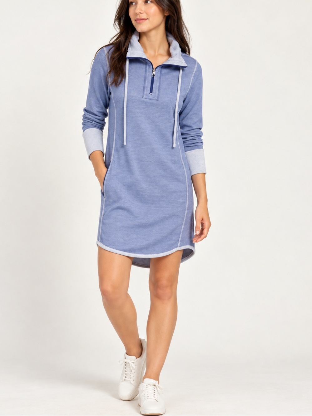 Tommy Bahama Reversible Blue Hooded Sweatshirt Dress Tunic Size M